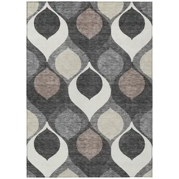 9' X 12' Gray Beige And Taupe Ogee Washable Indoor Outdoor Area Rug