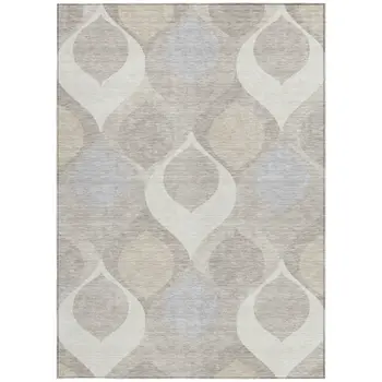 8' X 10' Ivory Beige And Tan Ogee Washable Indoor Outdoor Area Rug