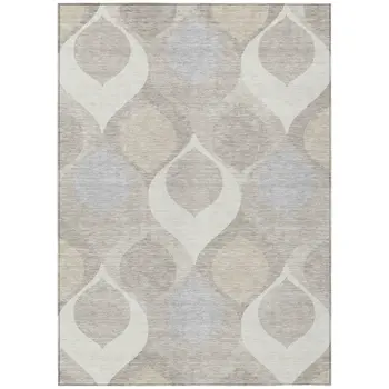 9' X 12' Ivory Beige And Tan Ogee Washable Indoor Outdoor Area Rug