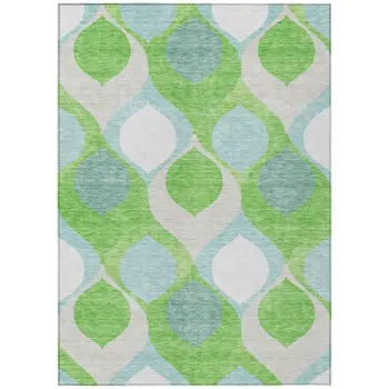 8' X 10' Lime Green Sky Blue And Denim Blue Ogee Washable Indoor Outdoor Area Rug