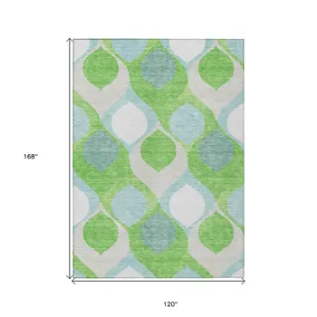10' X 14' Lime Green Sky Blue And Denim Blue Ogee Washable Indoor Outdoor Area Rug