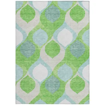 10' X 14' Lime Green Sky Blue And Denim Blue Ogee Washable Indoor Outdoor Area Rug
