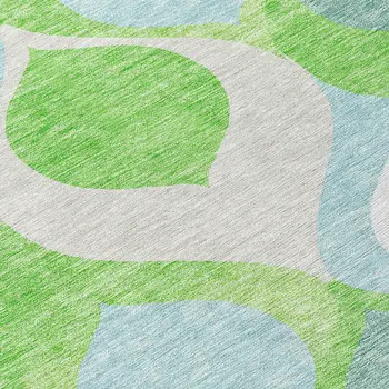 10' X 14' Lime Green Sky Blue And Denim Blue Ogee Washable Indoor Outdoor Area Rug