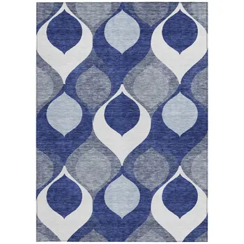 3' X 5' Navy Blue And Denim Blue Ogee Washable Indoor Outdoor Area Rug