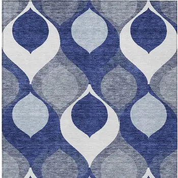 9' X 12' Navy Blue And Denim Blue Ogee Washable Indoor Outdoor Area Rug