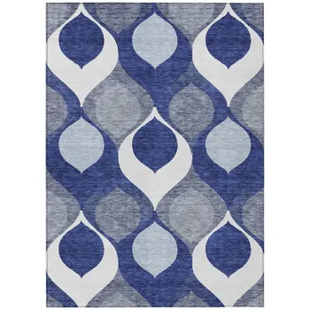 10' X 14' Navy Blue And Denim Blue Ogee Washable Indoor Outdoor Area Rug