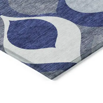 10' X 14' Navy Blue And Denim Blue Ogee Washable Indoor Outdoor Area Rug