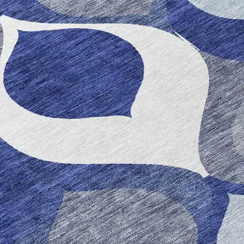 10' X 14' Navy Blue And Denim Blue Ogee Washable Indoor Outdoor Area Rug