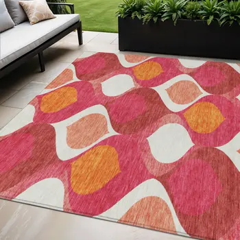 5' X 8' Pink Mauve And Orange Ogee Washable Indoor Outdoor Area Rug