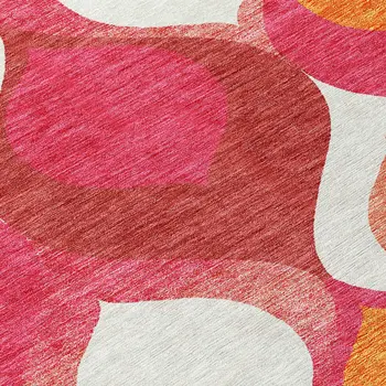 5' X 8' Pink Mauve And Orange Ogee Washable Indoor Outdoor Area Rug