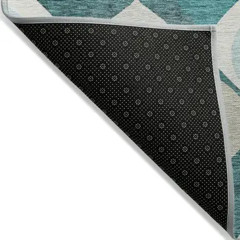 9' X 12' Teal Blue Sky Blue And Ivory Ogee Washable Indoor Outdoor Area Rug