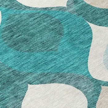 9' X 12' Teal Blue Sky Blue And Ivory Ogee Washable Indoor Outdoor Area Rug