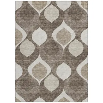 5' X 8' Taupe Beige And Brown Ogee Washable Indoor Outdoor Area Rug