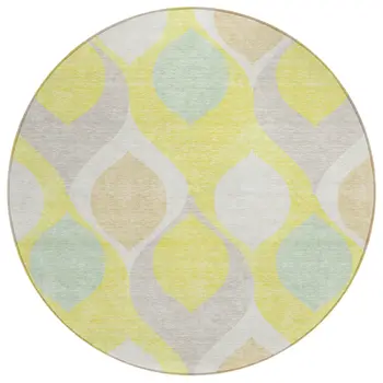 8' Yellow Mint Green And Beige Round Ogee Washable Indoor Outdoor Area Rug
