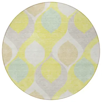 8' Yellow Mint Green And Beige Round Ogee Washable Indoor Outdoor Area Rug
