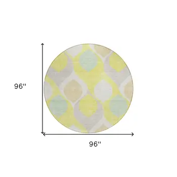 8' Yellow Mint Green And Beige Round Ogee Washable Indoor Outdoor Area Rug