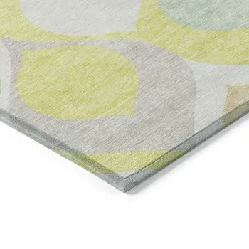 8' X 10' Yellow Mint Green And Beige Ogee Washable Indoor Outdoor Area Rug