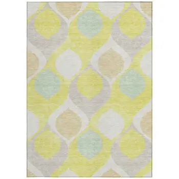 8' X 10' Yellow Mint Green And Beige Ogee Washable Indoor Outdoor Area Rug