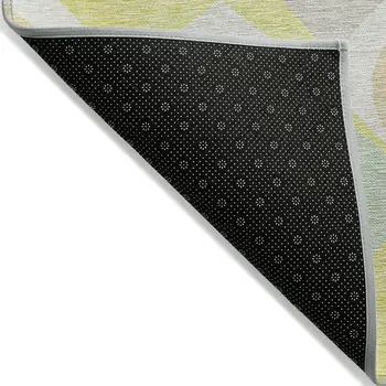 10' X 14' Yellow Mint Green And Beige Ogee Washable Indoor Outdoor Area Rug