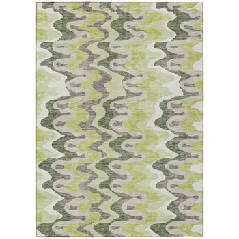 5' X 8' Artichoke Green And Ivory Abstract Washable Indoor Outdoor Area Rug