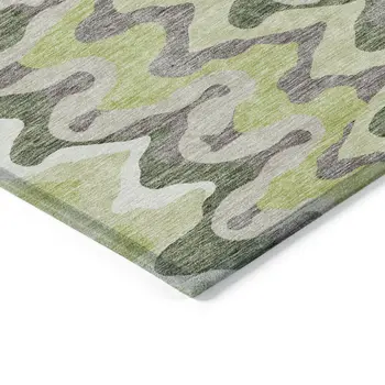 5' X 8' Artichoke Green And Ivory Abstract Washable Indoor Outdoor Area Rug