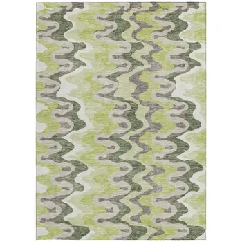 5' X 8' Artichoke Green And Ivory Abstract Washable Indoor Outdoor Area Rug