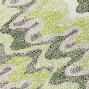 5' X 8' Artichoke Green And Ivory Abstract Washable Indoor Outdoor Area Rug