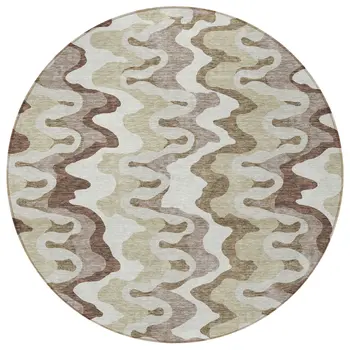 8' Beige Brown And Taupe Round Abstract Washable Indoor Outdoor Area Rug