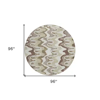 8' Beige Brown And Taupe Round Abstract Washable Indoor Outdoor Area Rug