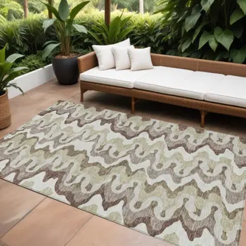 10' X 14' Beige Brown And Taupe Abstract Washable Indoor Outdoor Area Rug