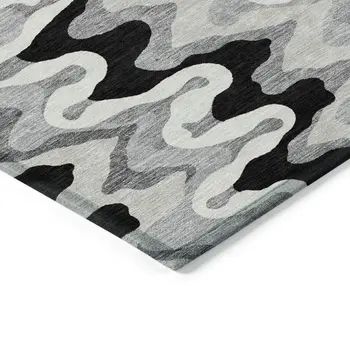 5' X 8' Black Gray And Silver Abstract Washable Indoor Outdoor Area Rug