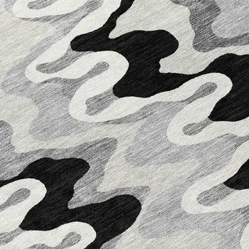 8' Black Gray And Silver Round Abstract Washable Indoor Outdoor Area Rug