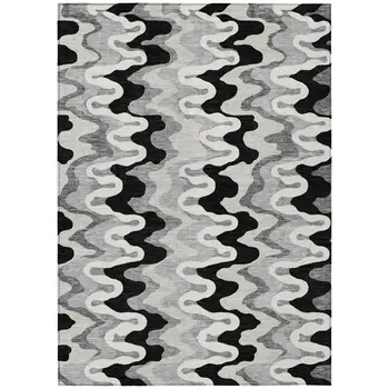 9' X 12' Black Gray And Silver Abstract Washable Indoor Outdoor Area Rug