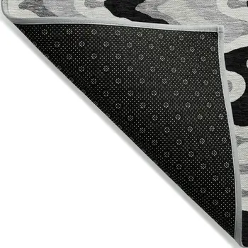 9' X 12' Black Gray And Silver Abstract Washable Indoor Outdoor Area Rug