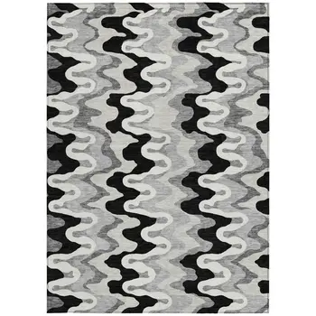 9' X 12' Black Gray And Silver Abstract Washable Indoor Outdoor Area Rug