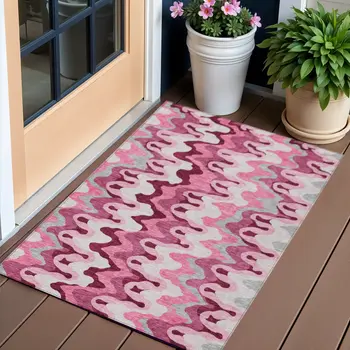 3' X 5' Blush Pink And Mauve Abstract Washable Indoor Outdoor Area Rug