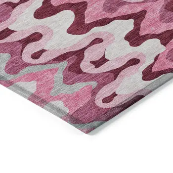 3' X 5' Blush Pink And Mauve Abstract Washable Indoor Outdoor Area Rug