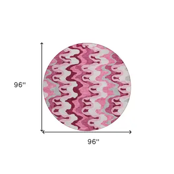 8' Blush Pink And Mauve Round Abstract Washable Indoor Outdoor Area Rug