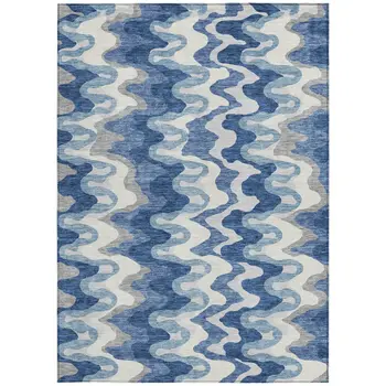 3' X 5' Navy Blue And Sky Blue Abstract Washable Indoor Outdoor Area Rug