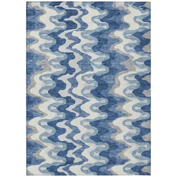8' X 10' Navy Blue And Sky Blue Abstract Washable Indoor Outdoor Area Rug