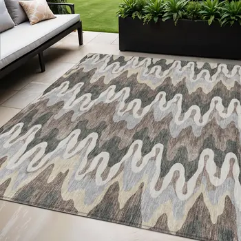 5' X 8' Charcoal Gray And Silver Abstract Washable Indoor Outdoor Area Rug
