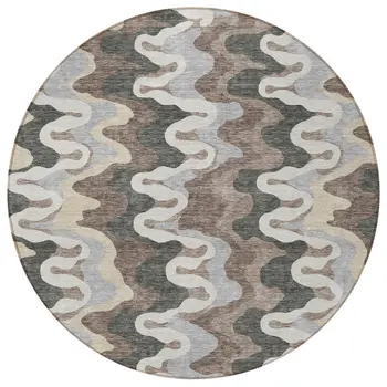8' Charcoal Gray And Silver Round Abstract Washable Indoor Outdoor Area Rug