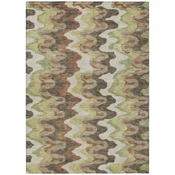 3' X 5' Chocolate Copper And Artichoke Green Abstract Washable Indoor Outdoor Area Rug