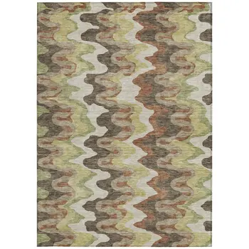 5' X 8' Chocolate Copper And Artichoke Green Abstract Washable Indoor Outdoor Area Rug