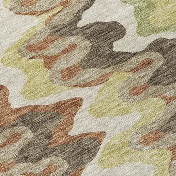 5' X 8' Chocolate Copper And Artichoke Green Abstract Washable Indoor Outdoor Area Rug