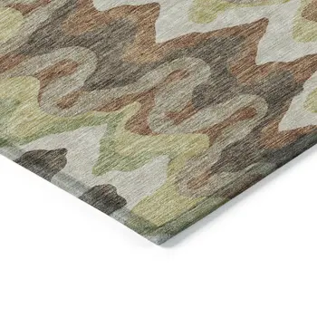 10' X 14' Chocolate Copper And Artichoke Green Abstract Washable Indoor Outdoor Area Rug