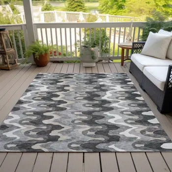 5' X 8' Gray Silver And Charcoal Abstract Washable Indoor Outdoor Area Rug