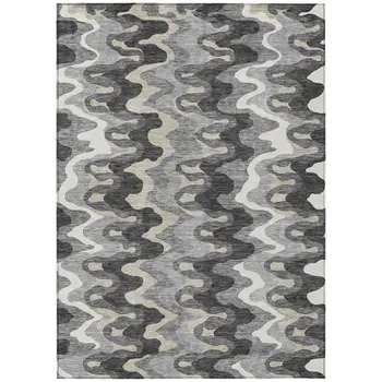 5' X 8' Gray Silver And Charcoal Abstract Washable Indoor Outdoor Area Rug
