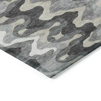 5' X 8' Gray Silver And Charcoal Abstract Washable Indoor Outdoor Area Rug