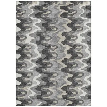 5' X 8' Gray Silver And Charcoal Abstract Washable Indoor Outdoor Area Rug
